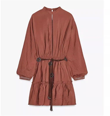 Smeđa dugačak - rukav rukav haljina