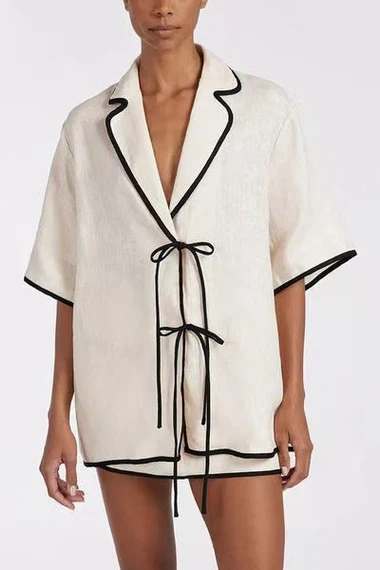 Posteljina pidžama set sa kontrastnim cijevima